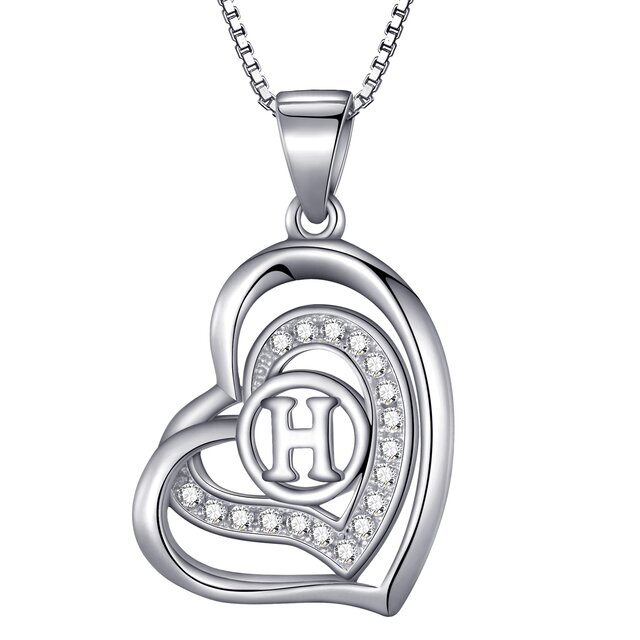 Morella® Damen Halskette Herz Buchstabe H 925 Silber rhodiniert mit Zirkoniasteinen weiß 46 cm