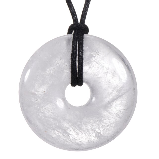 Morella Damen Halskette 80 cm Donut Edelstein Anhänger Bergkristall im Samtbeutel