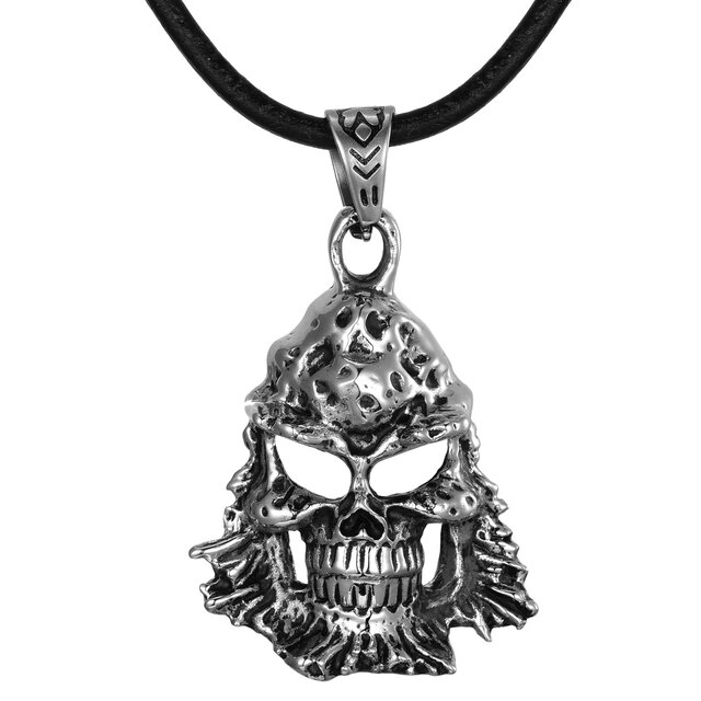 DonDon Herren Lederkette Leder Halskette 50 cm  mit Edelstahl Anhänger Halloween-Totenkopf
