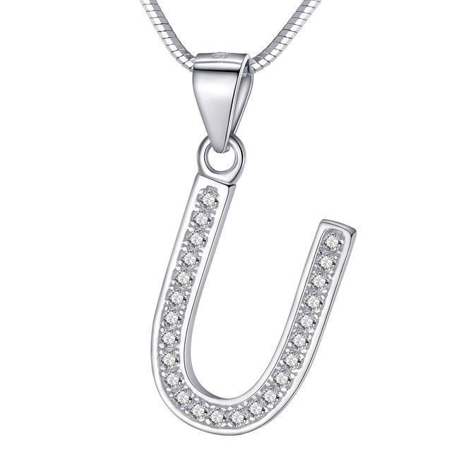 Morella Damen Buchstabenhalskette Halskette und Anhnger Buchstabe U aus 925 Silber rhodiniert 45 cm lang