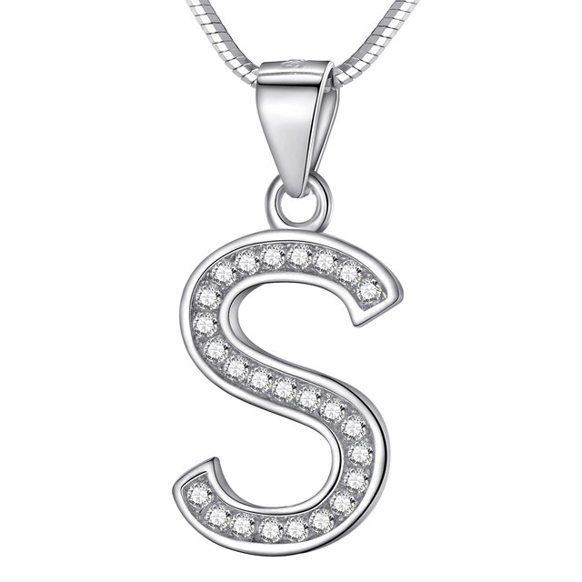 Morella Damen Buchstabenhalskette Halskette und Anhänger Buchstabe S aus 925 Silber rhodiniert 45 cm lang