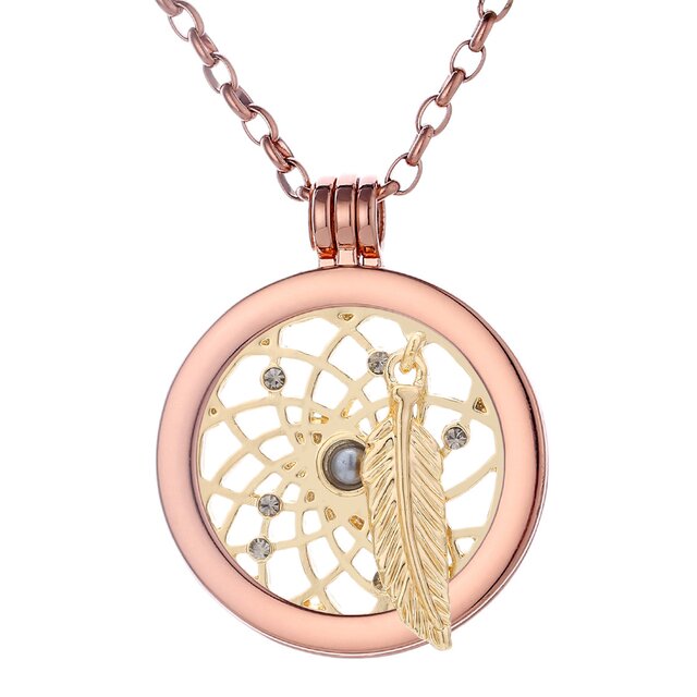Morella Damen Halskette roségold 70 cm Edelstahl mit Amulett und Coin 33 mm Traumfänger gold in Schmuckbeutel