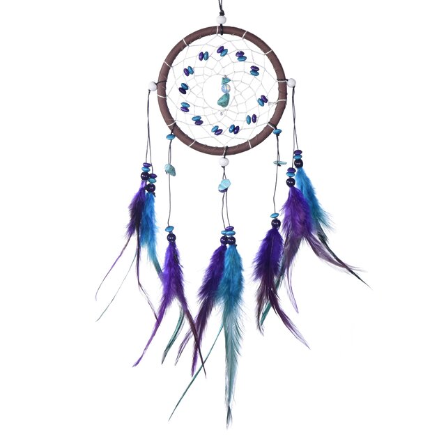 Traumfänger für gute Träume mit Perlen und echten Federn violett-türkis Ø 11 cm