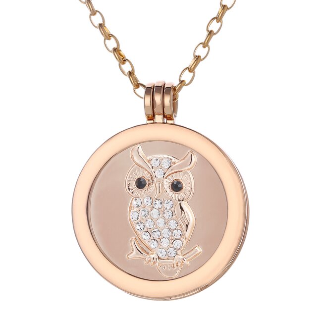 Morella Damen Halskette gold 70 cm Edelstahl mit Amulett und Coin 33 mm Eule roségold in Schmuckbeutel