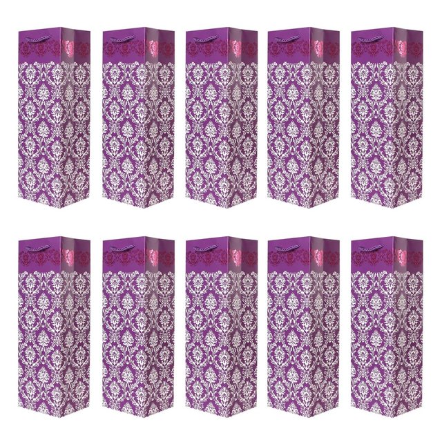 10er Packung edle Flaschentüten Geschenktüten lila für Wein Sekt und Champagner geeignet 36x12x10