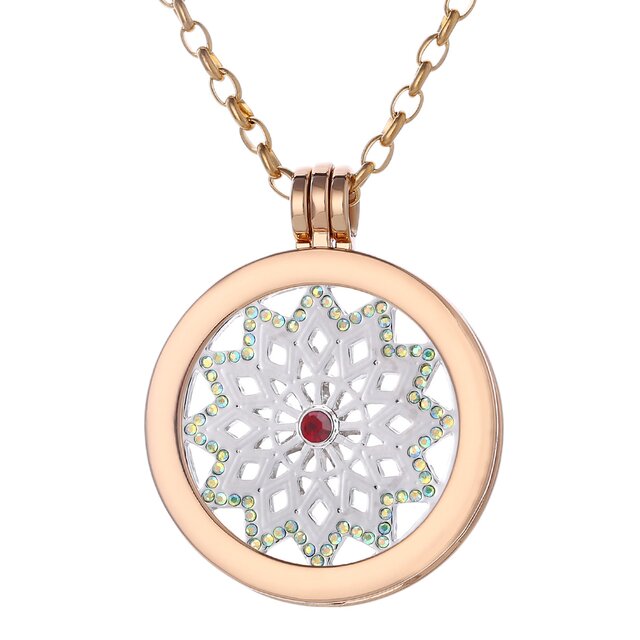 Morella Damen Halskette gold 70 cm Edelstahl mit Amulett und Coin 33 mm Sternenfänger in Schmuckbeutel