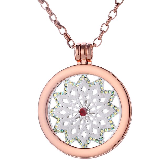 Morella Damen Halskette roségold 70 cm Edelstahl mit Amulett und Coin 33 mm Sternenfänger in Schmuckbeutel