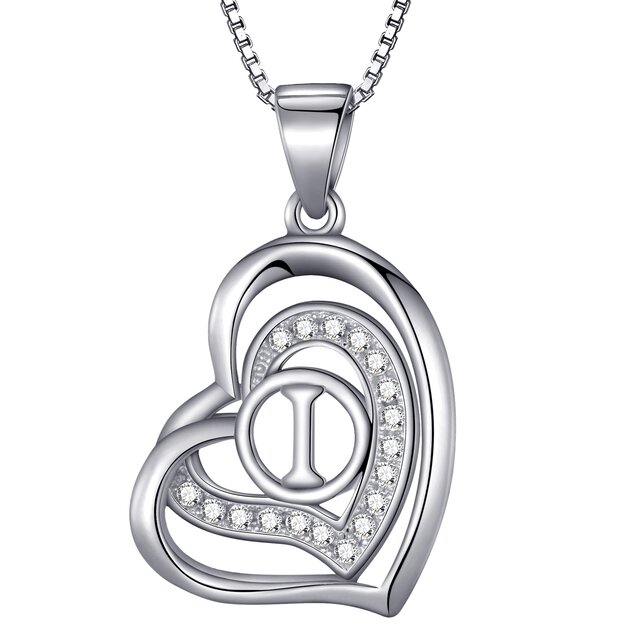 Morella® Damen Halskette Herz Buchstabe I 925 Silber rhodiniert mit Zirkoniasteinen weiß 46 cm